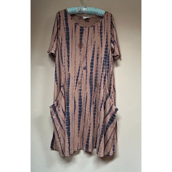 The Added Touch Unique Wearable Art Tie Dye Dress Large Brown/Black Lagenlook - Picture 1 of 8